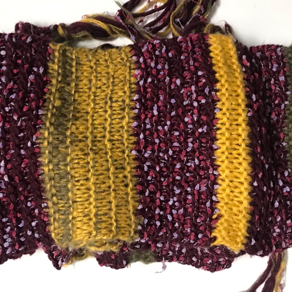Boho Chic Hand Knit Colorful Striped Design Oversized Artisan Fringe Trim Scarf - Picture 4 of 4